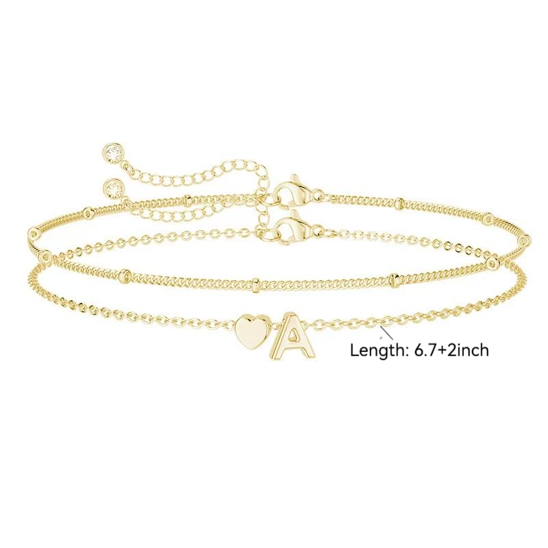 Gold Initial Bracelets for Women Trendy, Dainty Layered 14K Gold Plated Heart Letter Charm Bracelets, letter beads for name bracelets Jewelry Gifts - color: Gold-H