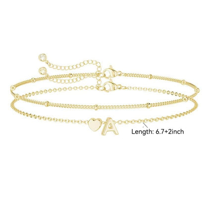 Gold Initial Bracelets for Women Trendy, Dainty Layered 14K Gold Plated Heart Letter Charm Bracelets, letter beads for name bracelets Jewelry Gifts - color: Gold-D