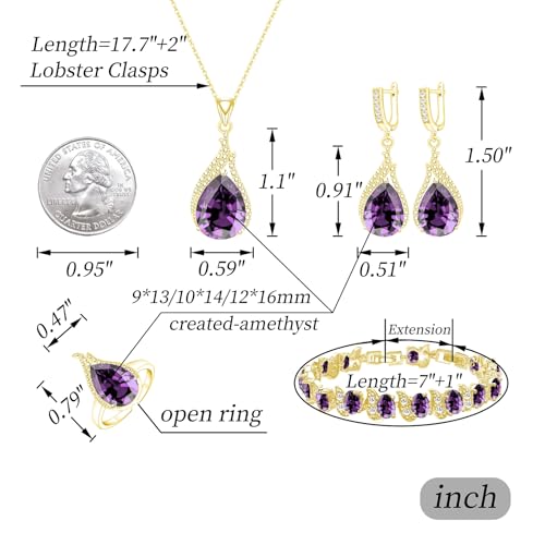 GZWHD Jewelry Set for Women CZ Earrings Necklace Ring Bracelet Set Prom Party Wedding Jewelry Gift for Mother Friend Wife - color: B-Gold-Purple