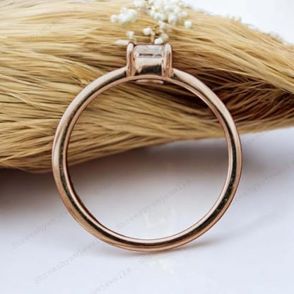 Emerald Cut Moissanite Ring Bridal Stacking Band 14K Rose Gold Cigar Band Birthday Gift Thick Wide Band Vintage Wedding Band For Women By SHREESHYAMJEWELLS