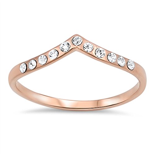 CHOOSE YOUR COLOR Sterling Silver Chevron Thumb Ring - color: Rose Gold-Tone CZ