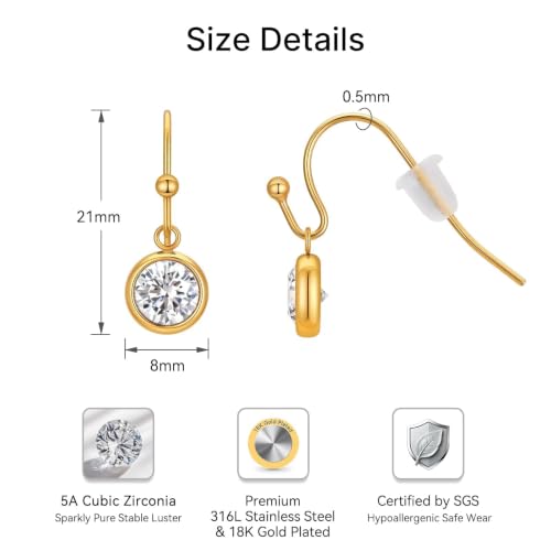 Surgical Steel Hypoallergenic Hoop Earrings for Women - Huggie Dangle CZ Cartilage Earrings - color: 18K Gold Plated