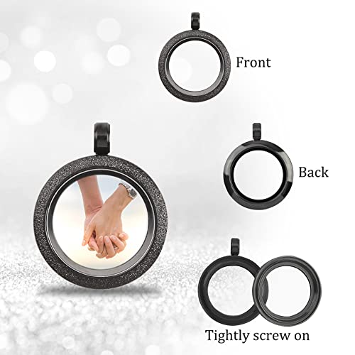 WANDIC Photo Charms, Set of 4 Matte Stainless Steel Round Memory Locket Pendant Bridal Wedding Bouquet Charms for Photo or Wedding, 25mm - color: 4pcs-gun Black Matte
