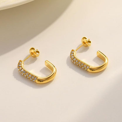 18K Gold Plated Stainless Steel Statement Earrings for Women - Trendy Hoops with Cubic Zirconia - Lightweight Non-Tarnish Waterproof Fashion Jewelry Gift - style: Cubic Zirconia Hoop Earrings