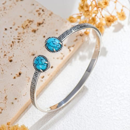 925 Sterling Silver Oval Turquoise Exquisite Cuff Bracelet Boho Style Adjustable Bracelet Jewelry Gifts for Women Mother - style: Cuff Bracelet 4
