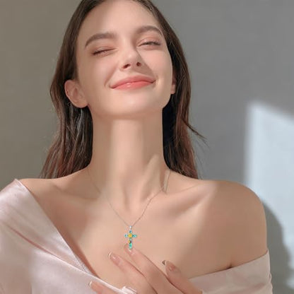 Cross Necklace for Men Women 925 Sterling Silver Cross Pendant Necklace Christian Religious Jewelry Gifts for Anniversary - color: 6-Sunflower Cross