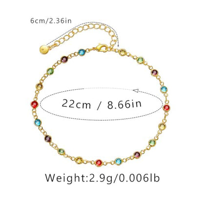Ankle Bracelets for Women 18K Gold Plated Anklet for Women Gold Charm Anklet Waterproof Summer Beach Foot Chain Jewelry Gifts - style: round colorful cubic zirconia