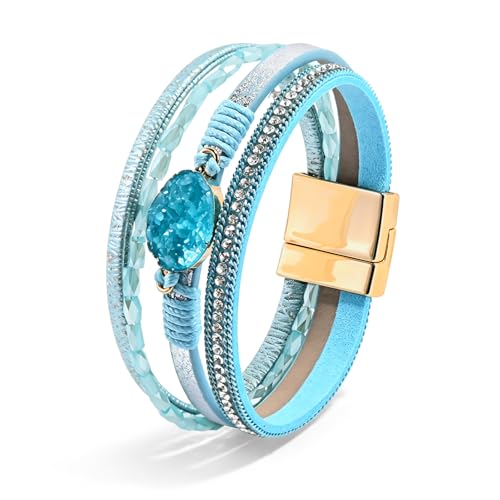 Wrapped Bracelets for Women,Leather Boho Bracelets for Women - color: Beads-Teal