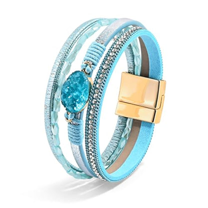 Wrapped Bracelets for Women,Leather Boho Bracelets for Women - color: Beads-Teal