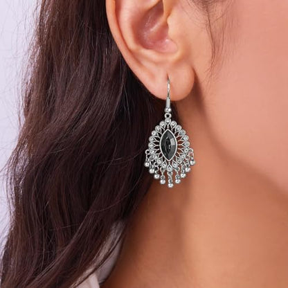 Frodete Indian Jewelry Sets for Women Traditional Bohemian Wedding Jewelry Set Indian Dresses for Women Oxidized Ethnic Party Prom Wear - color: D4:SILVER BLACK