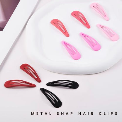 Small Hair Barrettes For Women No Slip Metal Snap Clips For Thin And Fine Hair,Matte Black Red Pink,20 PCS,1.97 x 0.5 Inch. - color: Matte Black Red Pink