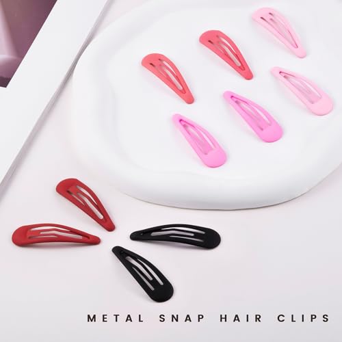 Small Hair Barrettes For Women No Slip Metal Snap Clips For Thin And Fine Hair,Matte Black Red Pink,20 PCS,1.97 x 0.5 Inch. - color: Matte Black Red Pink