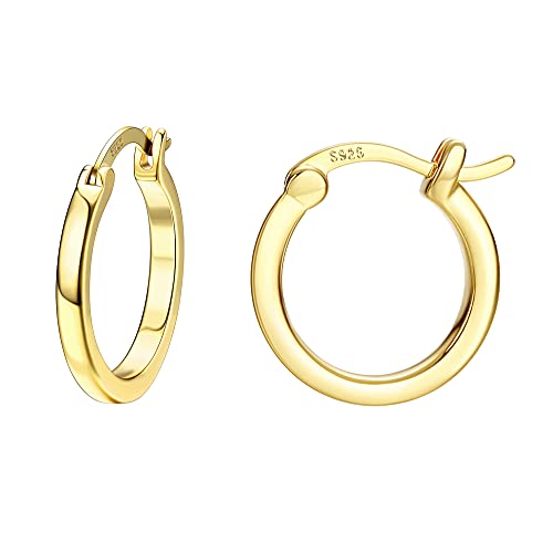 18K Gold Plated Hoop Earrings - 925 Sterling Silver Hoop Earrings Womens Hypoallergenic Hoops | Square Tube Hoop Earrings for Women 15mm/20mm/30mm/40mm - color: Gold 15mm
