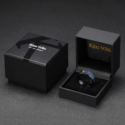 King Will Tungsten Wedding Band Wood Inlay for Men Black Beveled Edge | Black, 8mm, Beveled Edge, Comfort Fit, Wood inlay, Promise Gift - color: Colorful Wood Chips-Black