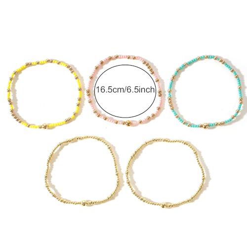 Stack Small Seed Bead Bracelets Set for Women, Boho Handmade Colorful Stretch Accessories Jewelry, Summer Beach Daily Wear Holiday Friendship Gift - color: Green