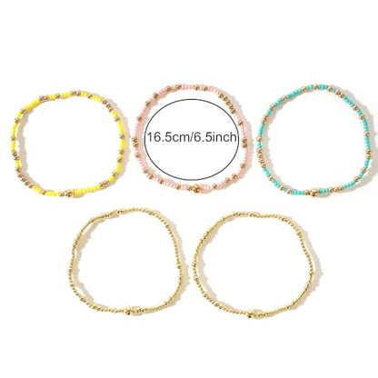 Stack Small Seed Bead Bracelets Set for Women, Boho Handmade Colorful Stretch Accessories Jewelry, Summer Beach Daily Wear Holiday Friendship Gift - color: Green