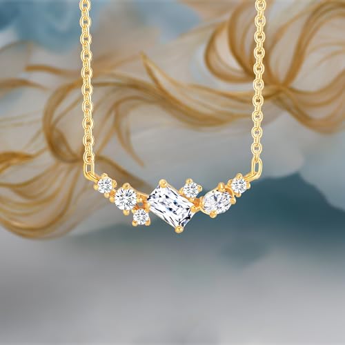 Gold Plated Pendant Necklaces for Women Cubic Zirconia Accent 18 Inch Adjustable Chain Hypoallergenic Gift for Wife Mom Birthday Valentines Day - style: Curved horizontal
