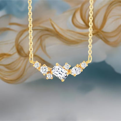 Gold Plated Pendant Necklaces for Women Cubic Zirconia Accent 18 Inch Adjustable Chain Hypoallergenic Gift for Wife Mom Birthday Valentines Day - style: Curved horizontal