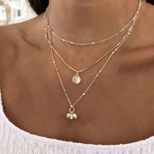 Layered Necklaces for Women, Dainty Gold Necklace Stack 14k Gold Plated Layering CZ Chain Choker Necklaces for Women Trendy Simple Non Tarnish Gold Necklaces Set Fashion Bridal Prom Jewelry - color: 2layered necklace