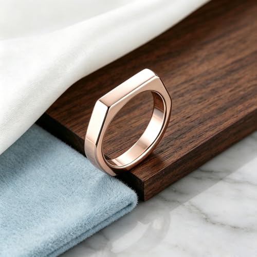 Square Signet Style Titanium Steel Classical Wedding Engagement Ring | Classical Simple Plain Wedding Engagement Statement Ring,Square Shape Signet Style Titanium steel Steel - color: Rose gold