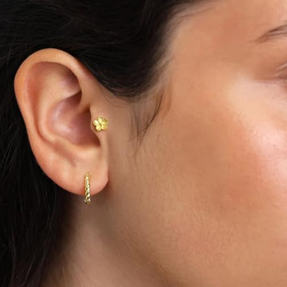 20G/18G/16G Flat Back Earrings Tiny Nose Stud, Cartilage Earring Threadless Tragus Helix Stud Conch Piercing Jewelry - color: Flower (gold 2pcs), size: 18 gauge (1.0mm post)