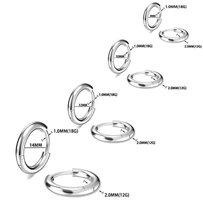 316L Surgical Stainless Steel Small Hoop Earrings 8mm 10mm 12mm 14mm Hypoallergenic Huggie Hoop Earrings Helix Lobes Hinged Sleeper Earrings Cartilage Piercings - color: E: Silver (Diameter 8mm/10mm/12mm/14mm),4 Pairs