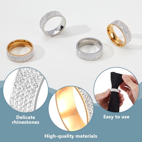 AHANDMAKER 4Pcs 2 Colors Men's Tie Ring Clasp Tie Accessories with Diamond Crystal Necktie Ring Solid Ties Tacks Accessories Necktie Clips Holder Stylish Clasp Rings for Wedding Jewelry Gifts