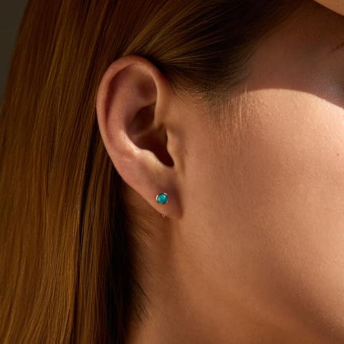 CHIC & ARTSY 925 Sterling Silver Half Hoop Earrings for Women, Dainty Huggie Hoops with Synthetic Opal, Moonstone, CZ & Gemstones, Lightweight Comfort Fit Everyday Elegant Jewelry - color: Synthetic Turquoise/Rose Gold Plated Silver