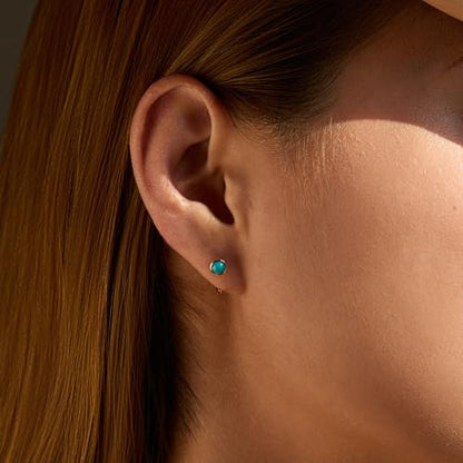 CHIC & ARTSY 925 Sterling Silver Half Hoop Earrings for Women, Dainty Huggie Hoops with Synthetic Opal, Moonstone, CZ & Gemstones, Lightweight Comfort Fit Everyday Elegant Jewelry - color: Synthetic Turquoise/Rose Gold Plated Silver