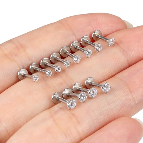 20G 18G 16G Cubic Zirconia Nose Rings Studs 316L Surgical Steel Hypoallergenic Nose Piercings Jewelry for Women Men CZ 2mm-3mm 24 Pcs - color: 1-A:16G-Silver-6mm