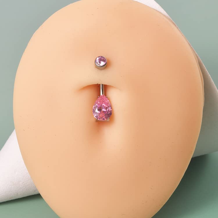 limerencia 14G G23 Titanium Belly Button Ring with Small Teardrop Cubic Zirconia 10mm Internally Threaded Navel Piercing Jewelry - color: Pink CZ