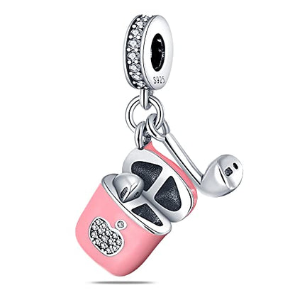 LNQOBU 925 Sterling Silver Charms for Bracelets Dangle Pendant fit Pandora Bracelets or Necklaces Jewelry Woman Gift Beads Charm (With one Spacer Beads) - style: 2PCS Music Headphone Charm