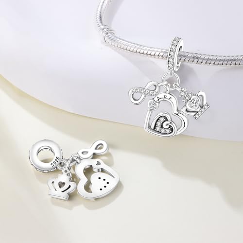 3PCS Birthstone Stone Charms for Charms Bracelet 925 Sterling Silver Infinity Love Heart Crown Dangle Charms Spacer Stopper Beads for Bracelets and Necklaces, Birthday Mother's Day Christmas Gifts For Women. - color: 04 Apr. 3PCS