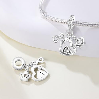 3PCS Birthstone Stone Charms for Charms Bracelet 925 Sterling Silver Infinity Love Heart Crown Dangle Charms Spacer Stopper Beads for Bracelets and Necklaces, Birthday Mother's Day Christmas Gifts For Women. - color: 04 Apr. 3PCS