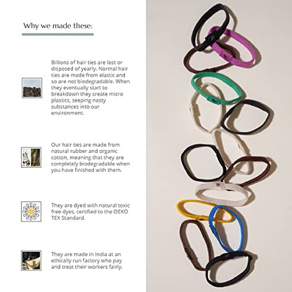 Wild & Stone | Pack of 6 Hair Bands | 100% Biodegradable and Plastic-Free Elastic Hair Ties | 100% Organic Cotton and Natural Plant-Based Rubber | No Crease Ponytail Holder (Black) - color: Black