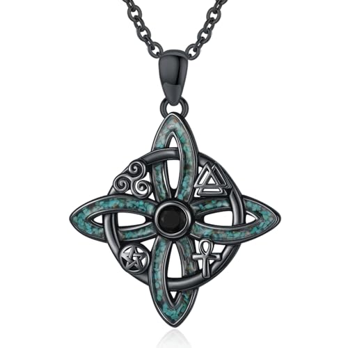 Witch Necklace 925 Sterling Silver Pentagram Triple Moon Pentacle Pendant Wiccan Pagan Jewelry Witchy Gifts for Women - style: Witches Knot-Turquoise