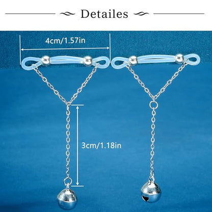 Longita Silver Gold Fake Nipple Rings Non Piercing Nipple Jewelry with Chain Adjustable Elastic Nooses Non Pierced Faux Body Jewelry for Women Men Comfortable Valentine's Day - color: B1- chain - silver