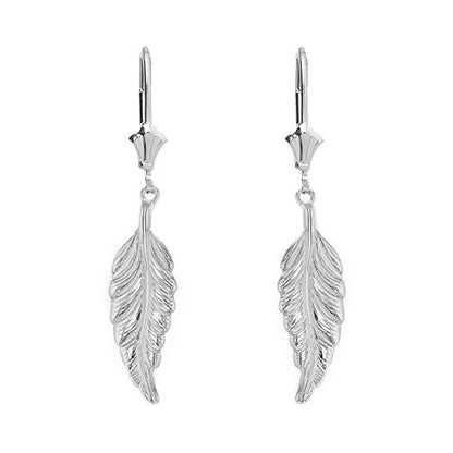 925 Sterling Silver Bohemia Leaf Feather Dangle Earrings