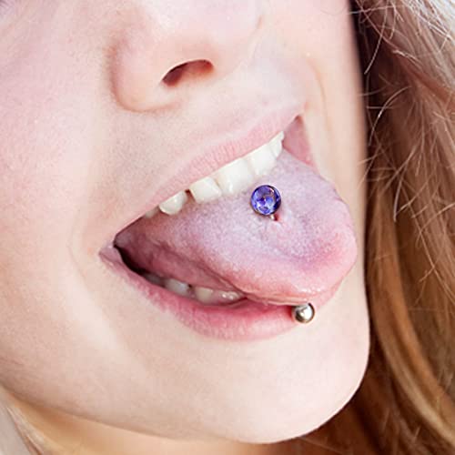 2pcs G23 Solid Titanium Tongue Rings for Women Flower Acrylic Tongue Ring 14g Tongue Barbells Cute Tongue Piercing Jewlery