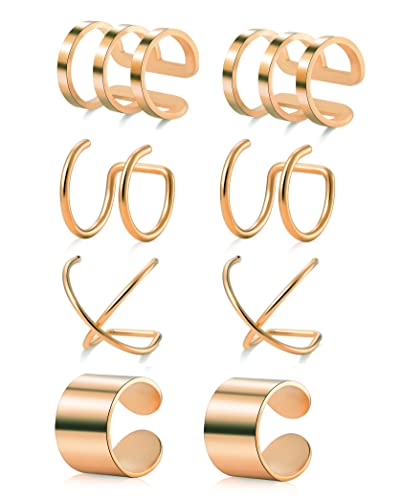 4-10 Pairs Stainless Steel Ear Cuff Helix Cartilage Clip On Wrap Earrings Fake Nose Ring Non-Piercing Adjustable - color: A5: 4 Pairs, Rose Gold Tone
