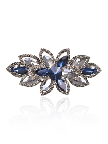 Floral Rhinestone Hairpin Luxury Crystal Flower Hair Barrette Clip (Gray-Blue) - color: Gray-Blue