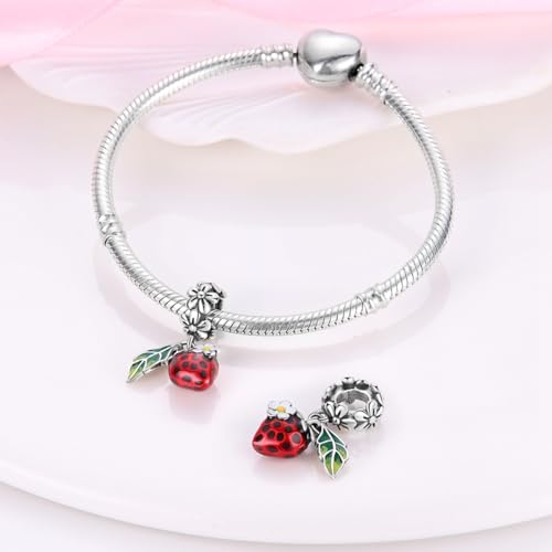 14K Gold Plated Charms for Bracelets Necklace Star Moon Cross Beads Woman | 925 Sterling Silver Charms Butterfly Cute Cat Dog Evil Eye Lucky Bracelet Beads Aesthetic Peandant Jewelry Gift for Mom - color: Fruit strawberry charm