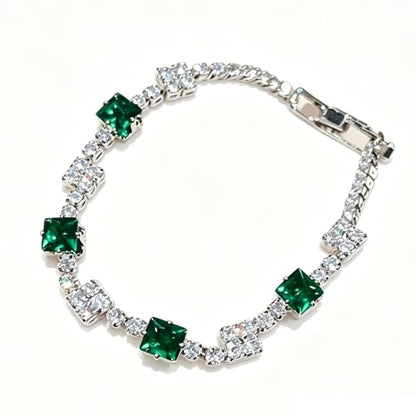 Women's Dainty Pink CZ Tennis Bracelet, 14K Gold Plated Sparkling Cubic Zirconia Chain Bracelet, Delicate Jewelry, Gift for Birthday, Wedding, Anniversary, Suitable for Party, Daily Wear - color: Green