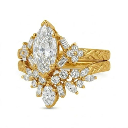 1-3CT Marquise Lab Grown Diamond Vintage Leaf Bridal Ring Set | IGI Lab Grown Diamond Art Deco Olive Leaf Stackable Ring Set, Wedding Gift for Bride Proposal Anniversary