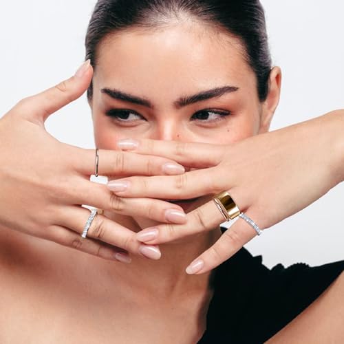 2 Pack 14K Gold Plated Stackable Rings Compatible with Oura Ring 5/Gen 4/Gen 3, Cubic Zirconia Simulated Diamond Stacking Rings Eternity Bands for Smart Ring (RoseGold, 6)