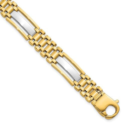14K Two-tone Gold Polished and Satin 10.2mm Multi Link with Bars Men's Bracelet 8.75"