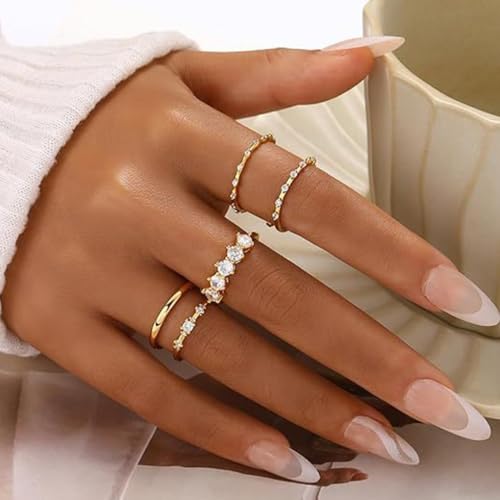 GIGB PBDK Dainty Gold Stackable Rings for Women,Sparkly 14k Gold Plated Cubic Zirconia Thumb Ring Set,Trendy Non Tarnish Wedding Bands Statement Knuckle Rings