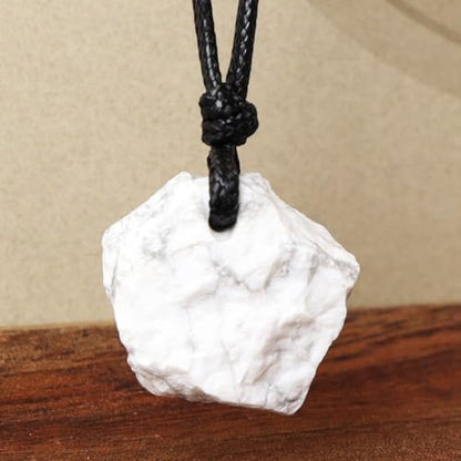 FANASY Natural Raw Crystal Necklace for Women Irregular Stone Necklaces Spiritual Gemstone Pendant with Adjustable Rope - color: White Howlite