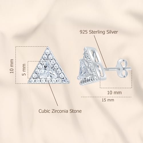 LeCalla 925 Sterling Silver CZ Stud Earrings for Women | Cubic Zirconia Halo & Heart Stud Earring | Rhodium-Plated Silver Jewelry for Her Mom Wife - color: Triangle CZ