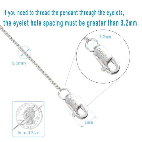 NAG.HC 925 Sterling Silver Chain 0.8MM Delicate Box Chain - Italian Necklace Chain - Tiny&Thin&Strong -Friendly Price & Quality 14"-30" - color: Silver, size: 14.00